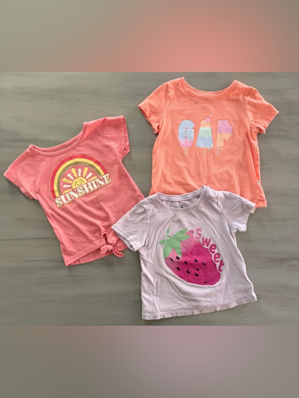 Girls' 3T Summer T-Shirt Lot- GAP, Children's Place. Ice Cream, Strawberry